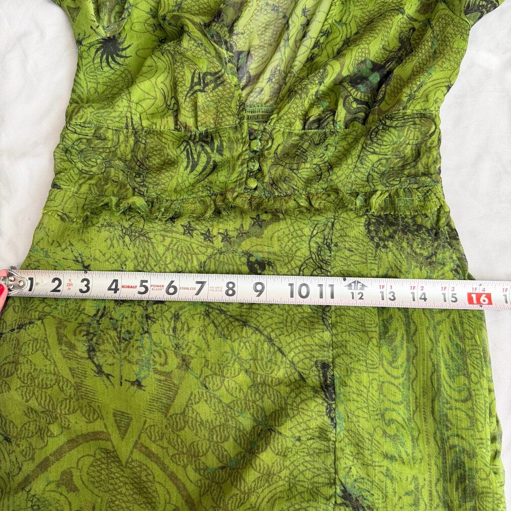 Urban Outfitters Dragon Print Sheer Maxi Dress Green Deep V Slit Women’s M - Picture 16 of 16
